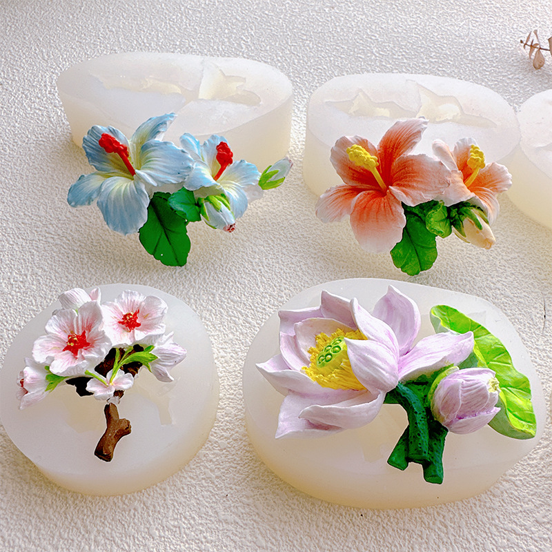 Serie de flores Osmanthus con aroma dulce, flor de durazno, flor de durazno, flor de hibisco, molde de silicona, vela de aromaterapia de epoxi hecha a mano creativa