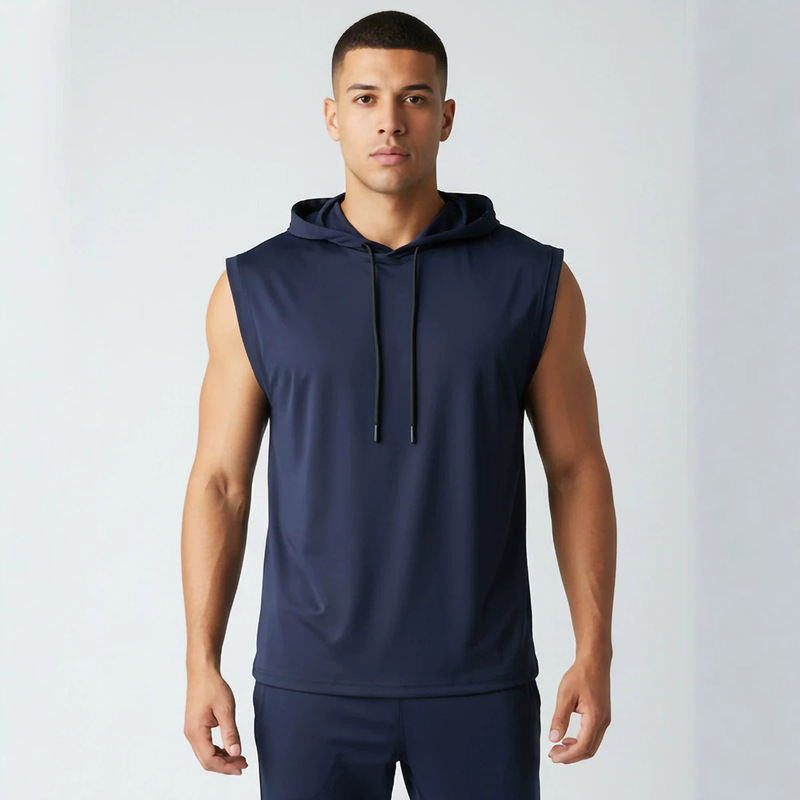 Cross-Border Foreign Trade Summer Fashion Fitness Sleeveless Men's Hooded Vest Sports Outdoor Jogging Slim Fit Top Wholesale