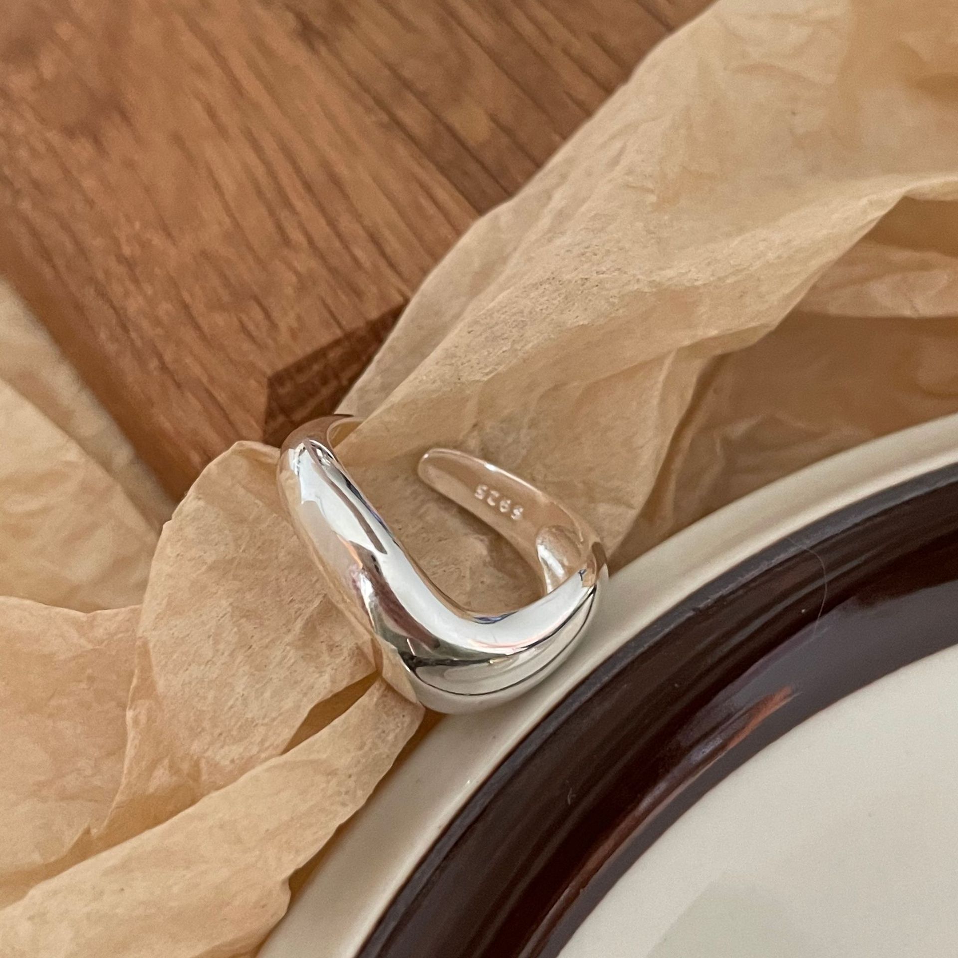 925 Sterling Silver Material Solid Color Pattern Women'S Gender 925 Sterling Silver Solid Color Open Ring