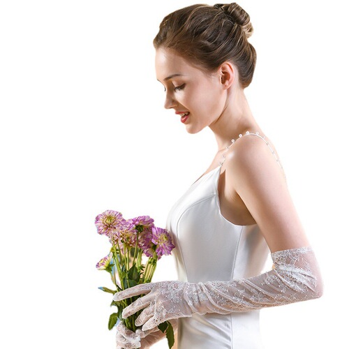 WG049 New Wedding Gloves Super Elegant White Lace Long Bridal Wedding Dress Photo Gloves