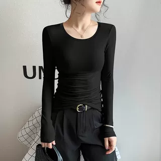 莫代尔打底衫女内搭2025春秋冬新款圆领修身长袖黑色洋气百搭上衣