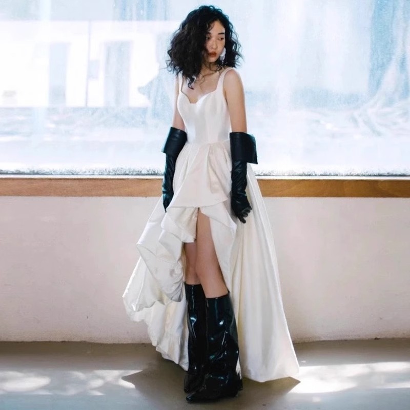 Abito da sposa con spalline alla francese 2026, nuovo abito da viaggio elegante e leggero in raso di alta qualità, stile Mori, per donna_voghion.com