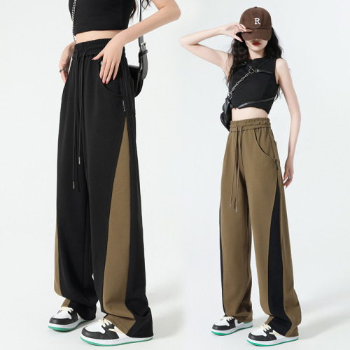 Women's Spring and Summer Splicing Contrast Wide Leg Sport Pants, Narrow Version High Waist Loose Plus Size Banana Pants Casual Straight Leg Sweatpants