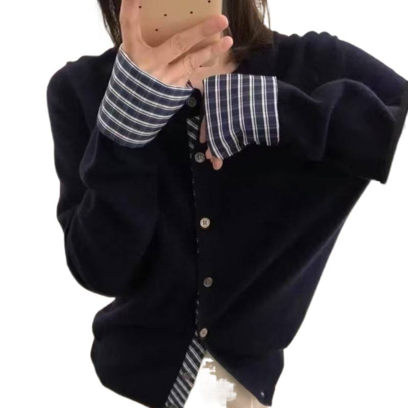 Fake coreano de dos piezas de diseño casual de moda universal suéter blanco delgado cardigan