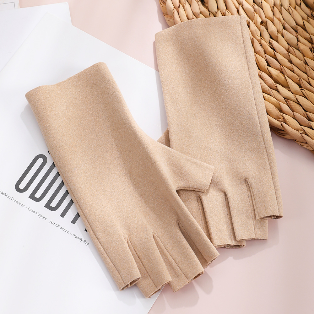 Guantes de medio dedo cálidos Otoño e Invierno pantalla táctil dedo abierto a prueba de frío lindo estudiante dama teclado guantes de terciopelo de cinco dedos