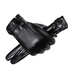 PU touch screen gloves for men, warm riding, men's winter autumn leather outdoor sports thick cotton gloves, foreign trade wholesale