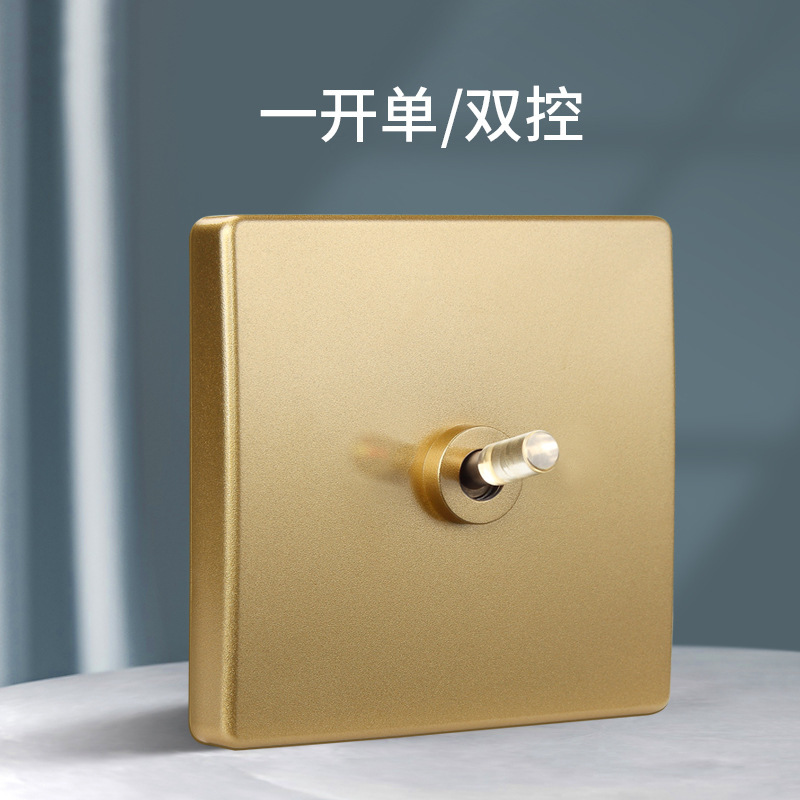 汉顿墙壁开关插座面板B2水晶拨杆金色单开五孔复古北欧阻燃仿古