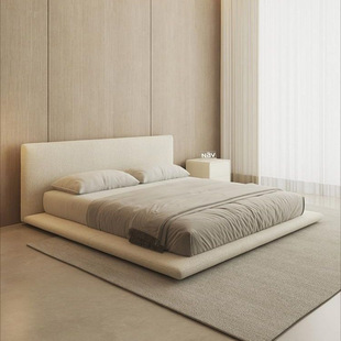Japanese-Style Tatami Floor Fabric Bed Modern Simple Double Bed Cream Style Master Bedroom Large Bed Floor Bed Floor-Standing