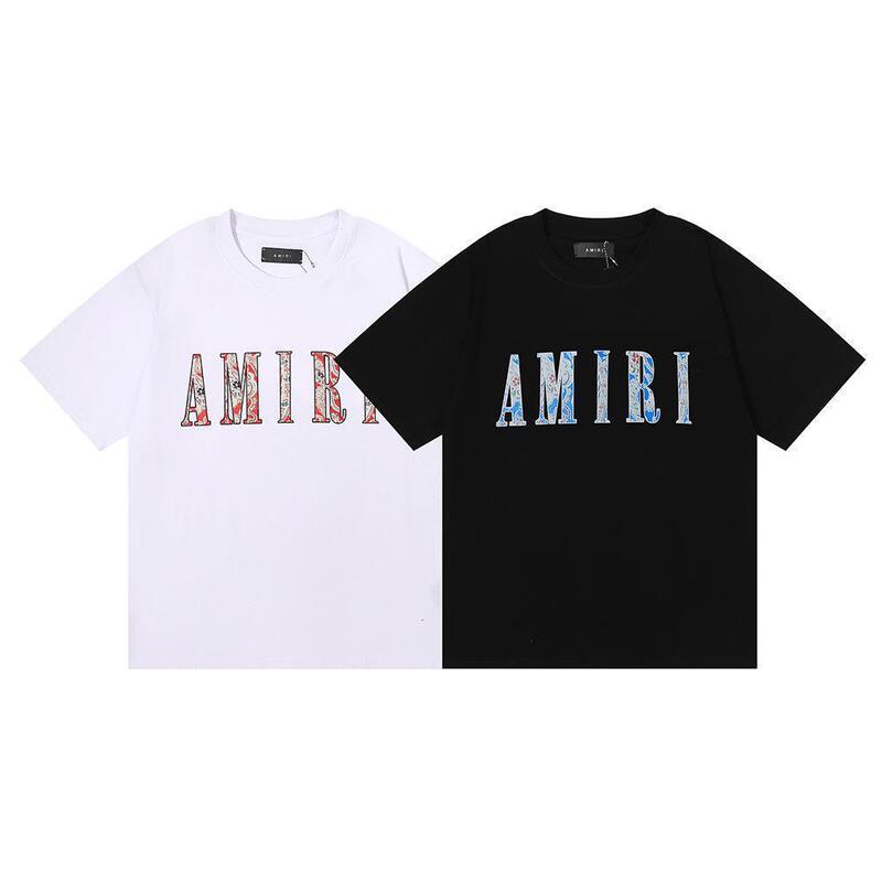 Amiri Cashew Flower Print Loose-Fitting Youth Couple's Men's Double Yarn Commuter Casual T-Shirt Base Shirt Amiri Cashew Flower Print Loose-Fitting Youth Couple's Men's Double Yarn Commuter Casual T-Shirt Base Shirt