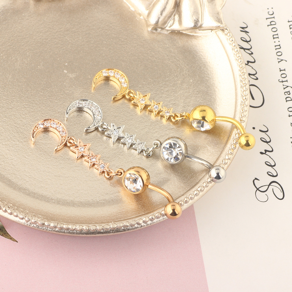 Korean Star Moon 316L Surgical Steel Belly Button Ring CZ Small Jewelry Water Drop Zircon Nail Ring detail image 7