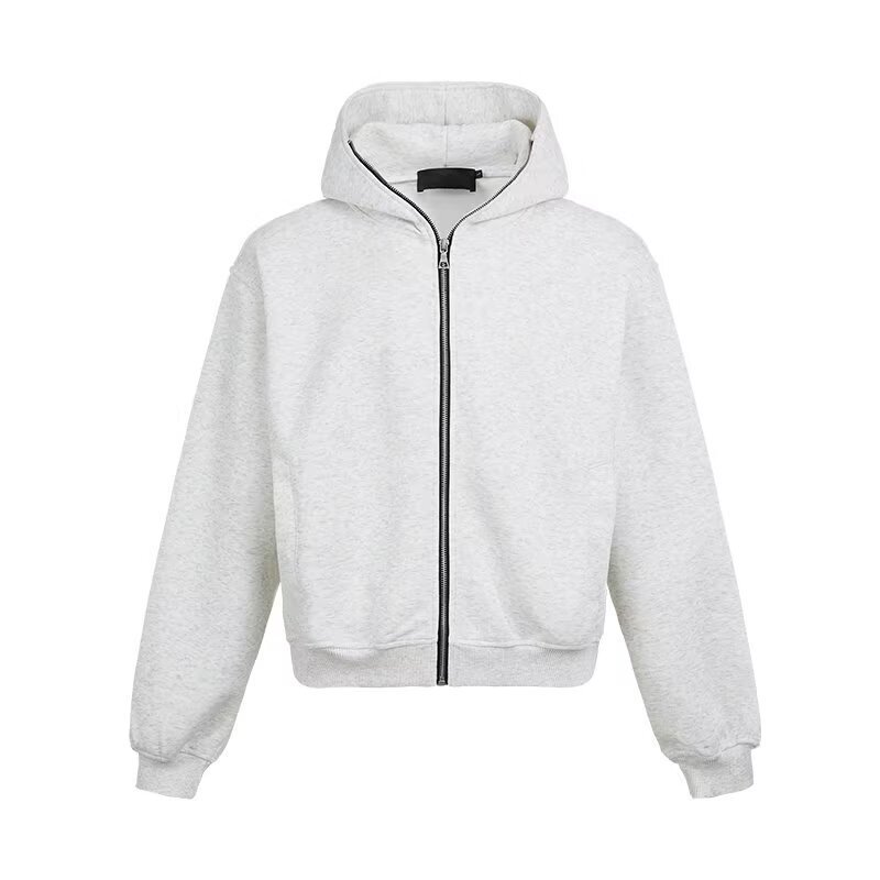Gray Cardigan Sweatshirt Men's Autum New Casual Hooded Zipper Jacket American Loose Retro Couple Hoodie