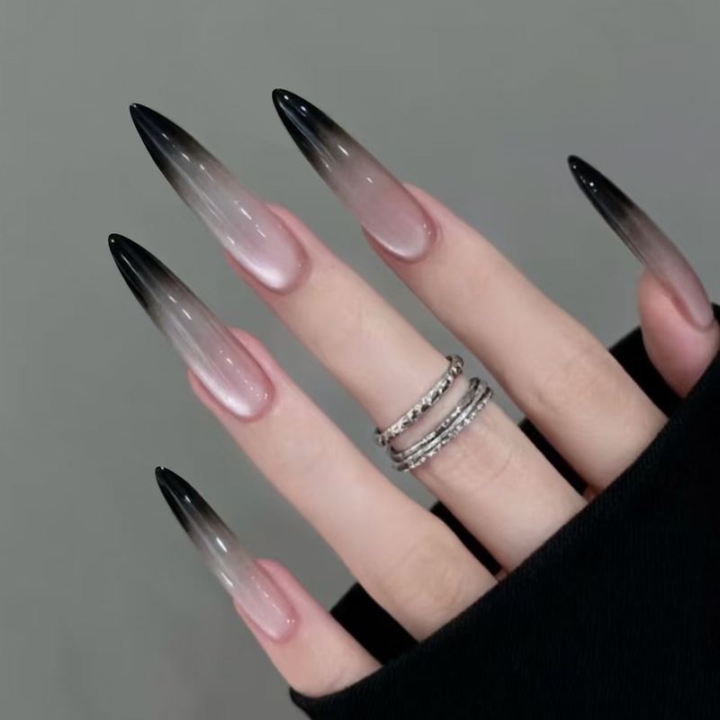 Wearable Nails, European and American Style, Long Pointed Shape, Black and White Gradient, Glittering Cat Eye, Long Water Drop Shape, Removable Finished Fake Nail Patches Wearable Nails, European and American Style, Long Pointed Shape, Black and White Gradient, Glittering Cat Eye, Long Water Drop Shape, Removable Finished Fake Nail Patches