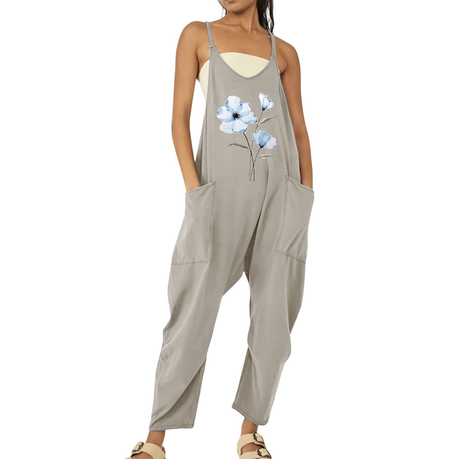 Ropa de mujer europea y americana 2024 verano nuevo estilo Amazon casual bolsillo tirantes de punto pantalones de una pieza pantalones con tirantes mujeres image 34