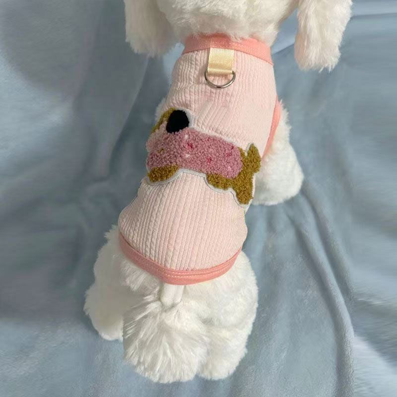 猫咪衣服春款可爱彩色腊肠狗背心带牵引扣泰迪比熊小型犬服装
