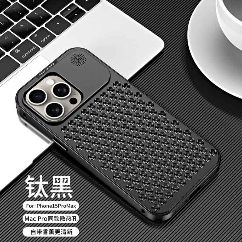 Apple 15 アルミニウム合金製放熱ボタン付きアロマ携帯電話ケース iphone14pro メタル耐衝撃16保護カバー|undefined