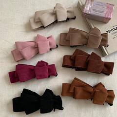 秋冬麂皮绒面多层蝴蝶结香蕉夹子韩系气质扎马尾盘发竖夹扭扭夹女