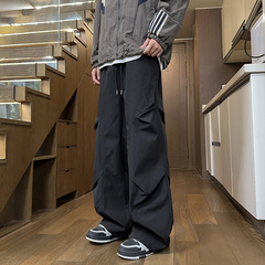 褶皱透气弯刀裤男女款春秋季设计感小众冲锋裤垂感宽松直筒阔腿裤