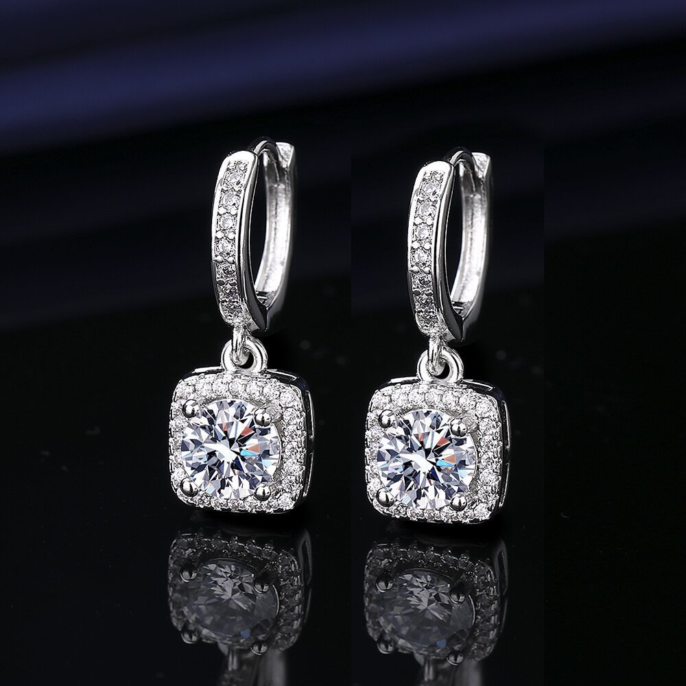 Live Selling Fashion Popular Princess Square Bag 1 karat Imitation Moissanite Silver Earrings Women's Zircon Earrings Earrings