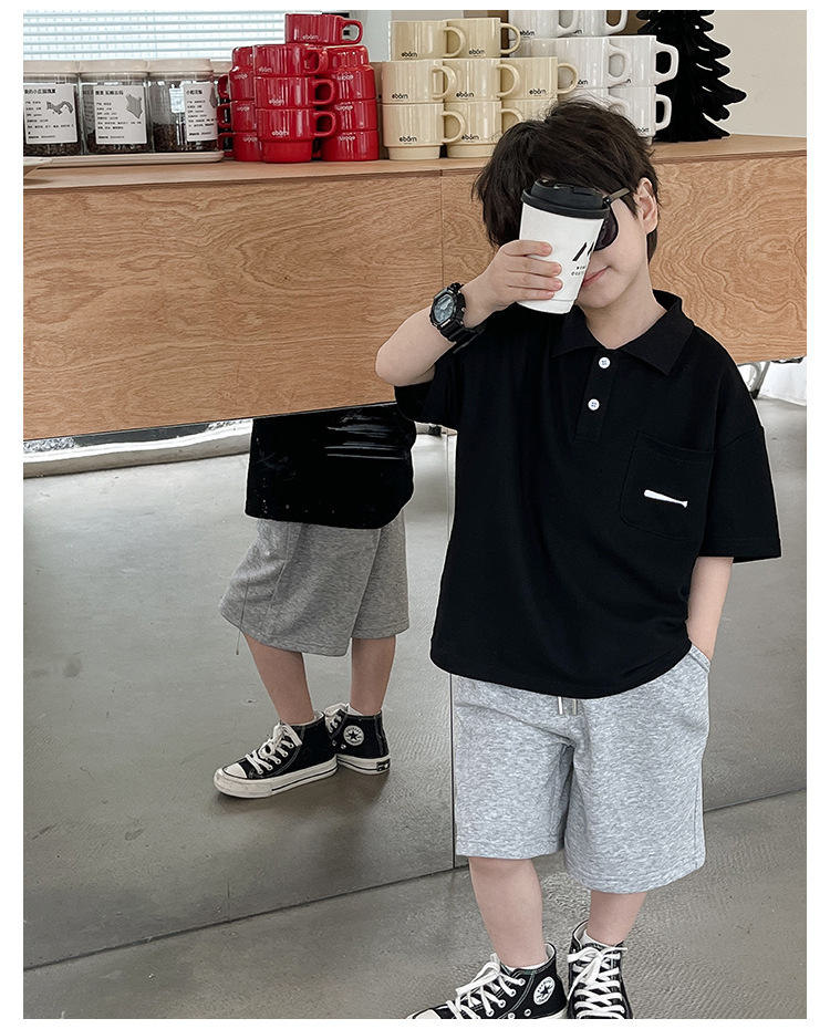 New 2024 Summer boys' polo shirt embroidered fish waistcoat short sleeve casual style summer refreshing handsome top