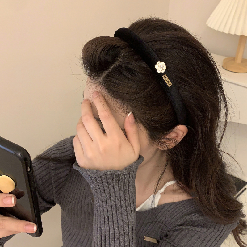 Chanel estilo retro simple flor negro diadema de viaje accesorios para el cabello de la diadema de moda elegante para mujer del todo fósforo de las mujeres