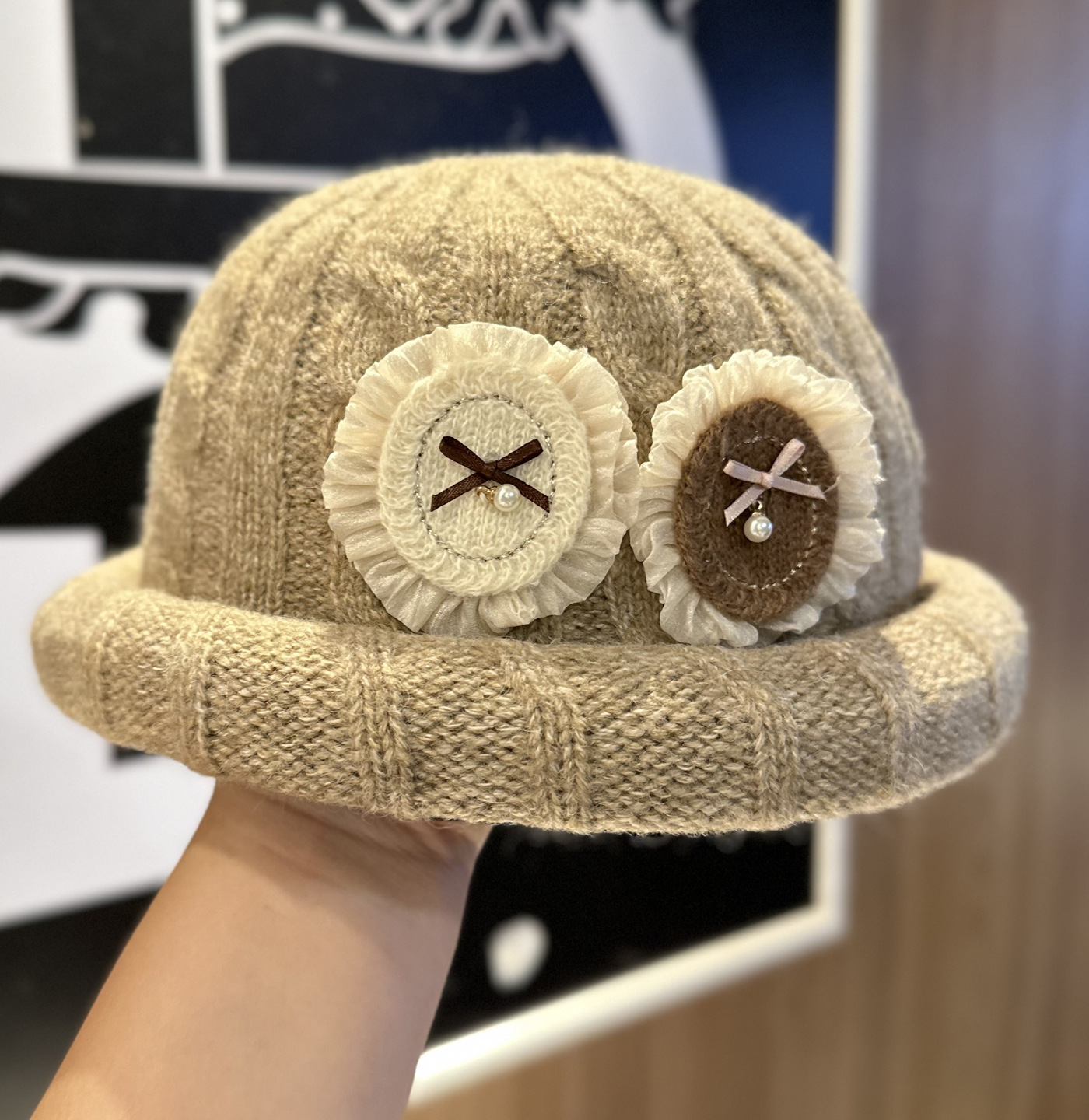 Gorro Sombrero Tejido de Lana Cálido con Moño de Poliéster para Invierno image 8