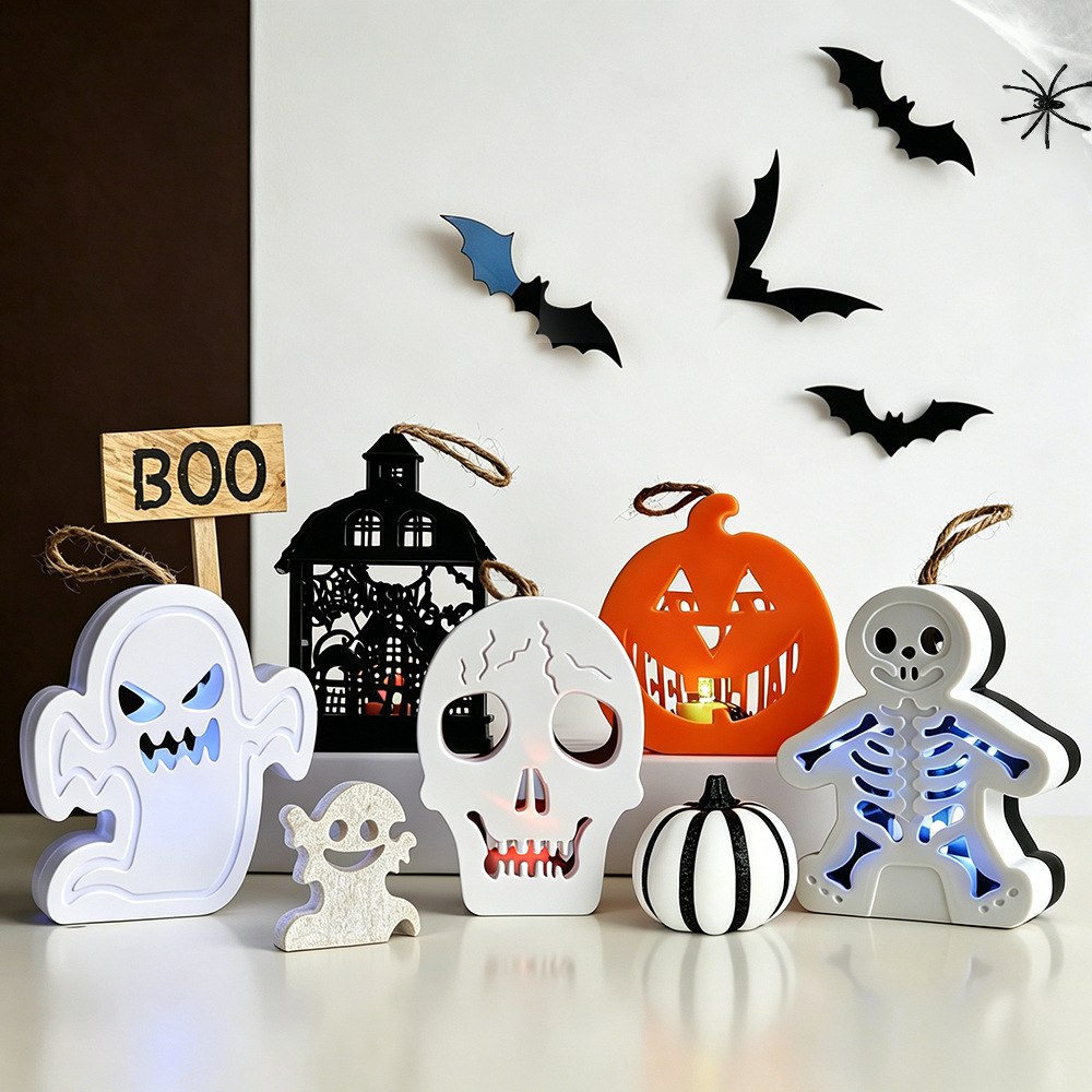 Lámpara de calabaza de Halloween nueva lámpara portátil lugar atmósfera diseño accesorios LED colorido electrónico cráneo lámpara de la vela