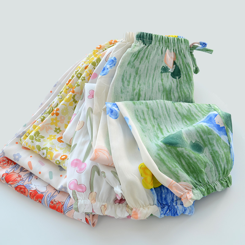 Cotton Silk Anti-mosquito Pants Girls Thin Bloomers Air Conditioner Super Soft Household Pajama Pants Children's Rayon Beach Trousers