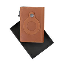 頭層牛皮錢包 卡持有人防丟失保護罩RFID折疊自動彈卡多用錢包