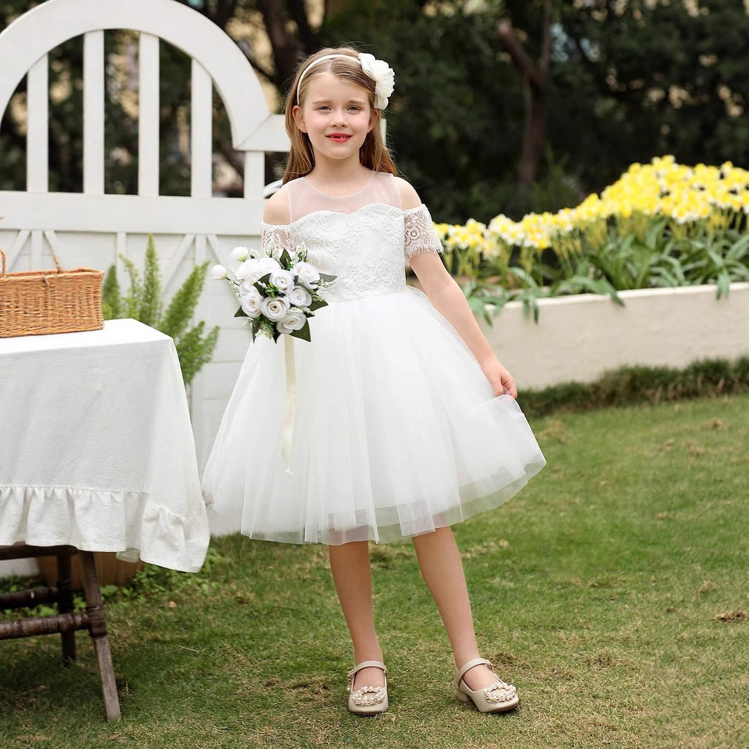 Princess Dress For Children Summer Short Sleeved Tulle Skirt Outfit Stylish Girls Clothing Casual Daywear For Kids【Pre-sale | Ships In 15 Days】_voghion.com