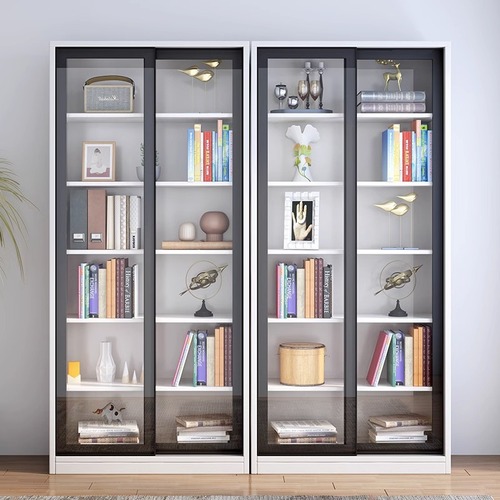  New Solid Wood Bookshelf Floor Cabinet Home Modern Simple Living Room Study Glass Sliding Door Bookcase