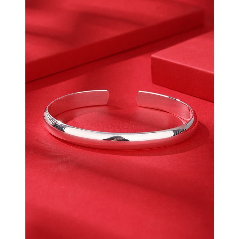 Pulsera de plata brillante para mujer 999 plata esterlina madre clásico abierto anillo liso sólido imperial concubina pulsera de plata pura para ancianos