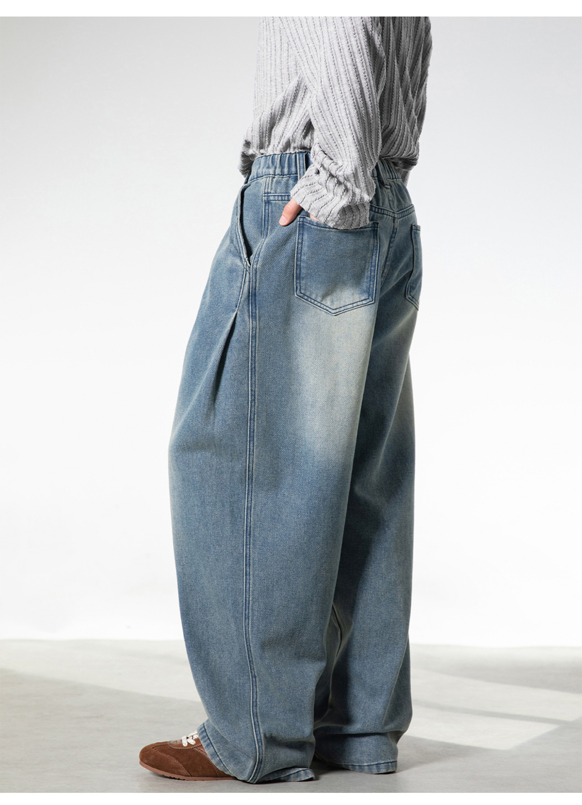 Retro Washed Oversized Jeans for Men Straight Leg Loose Fit Casual Trousers Split Pleats mid Waist Cotton Spring Style_voghion.com