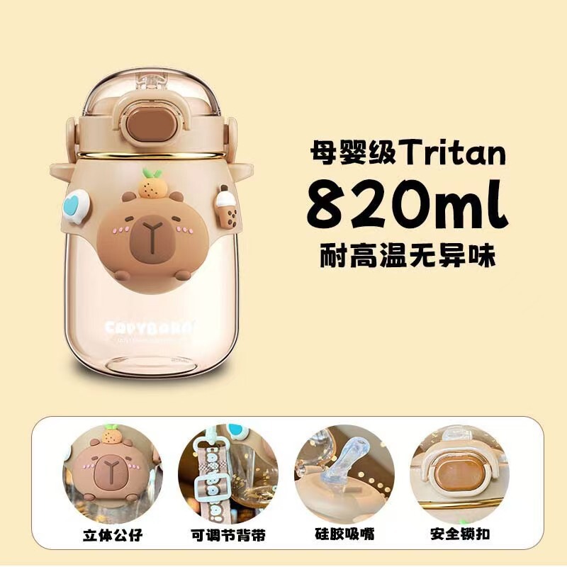 卡皮巴拉tritan儿童水杯2025新款高颜值夏天男女学生便携吸管杯子|undefined