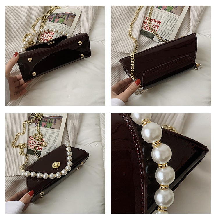 Sac Messager Portable En Cuir Verni Avec Perles De Mode display picture 18