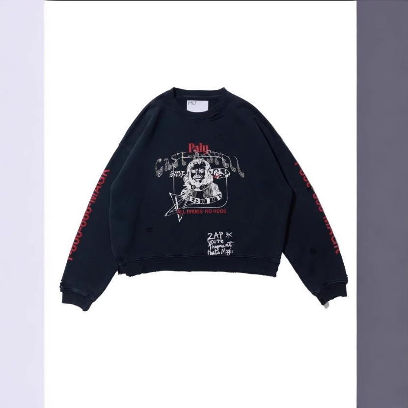 Trendiges, lässiges Sweatshirt aus Frottee mit Used-Look und Rundhalsausschnitt, Unisex-Stil_voghion.com