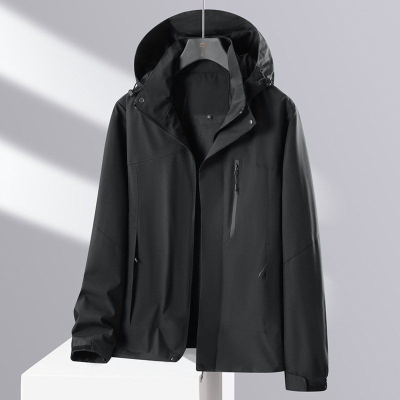 Otoño y invierno nuevo color combinado red al aire libre ropa de asalto pareja de una sola capa con sombrero un solo golpe casual abrigo de montaña suelto