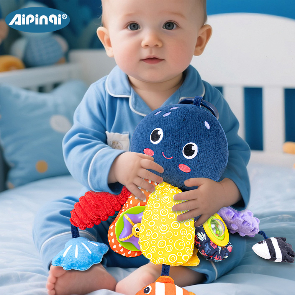 Aipinqi coche multifuncional para bebés colgar pulpo visual tacto colgantes grandes juguetes de peluche para bebés en stock