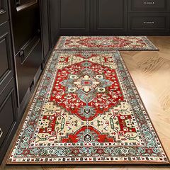 跨境廚房專用地墊吸水復古地毯波斯美式免洗耐髒家用腳墊子可代發