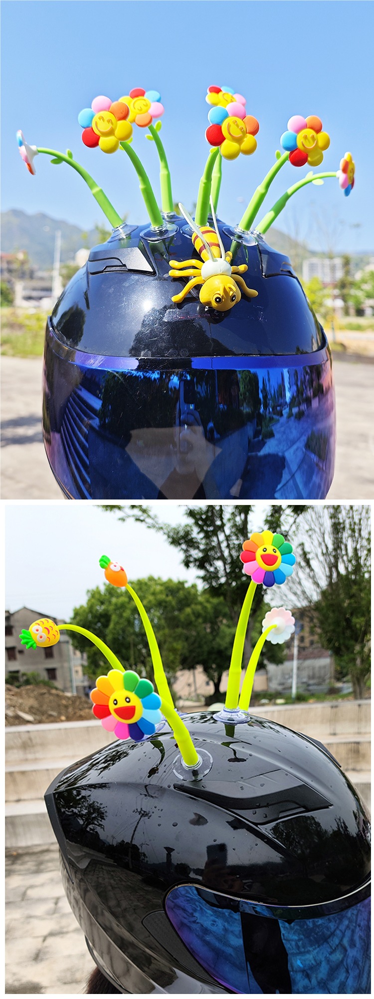 Helmet Suction Cup Swinging Sunflower Decoration Electric Vehicle Motorcycle Helmet Universal Funny Tiktok Glass Radish