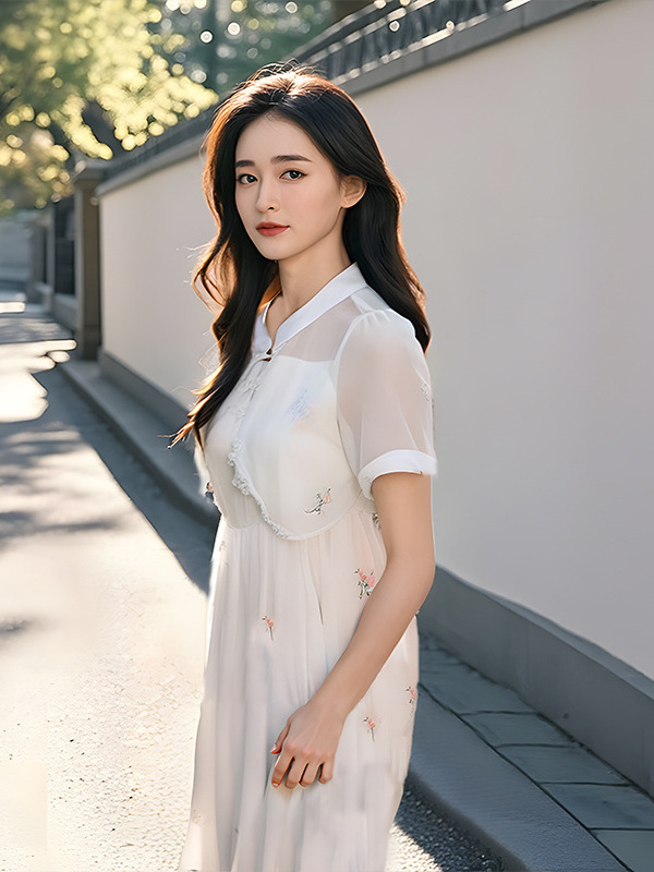 120-300 Plus Size Women's National Style Two-Piece Dress 2025 Spring and Summer New Han Dynasty Embroidered Flower Fake Collar