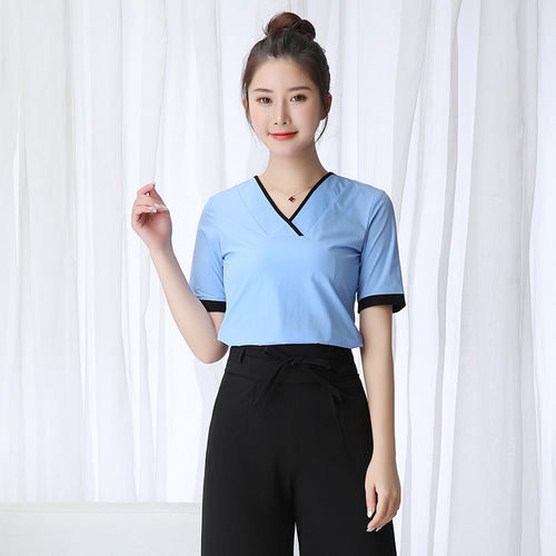 Beautician Work Clothes Women's Chinese Pedicure Foot Bath Technician Hotel Service Employee Clothes JY-089 Short Sleeve