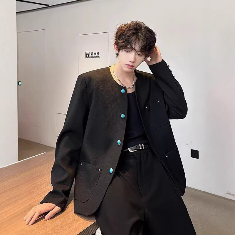 Men's Spring and Autumn New High-End Collarless Stylish Niche Designer Chanel-Style Jacket Cardigan Coat