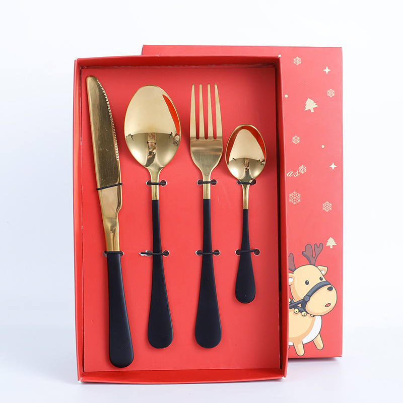 Caja de regalo de Navidad + conjunto de cuatro piezas de oro negro