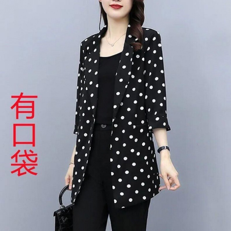 Plus Size Women's Clothing 2025 New Trendy Fat mm Belly-Covering Slimming Look Thin Spring & Fall Mid-Length Polka-Dot Small Blazer
