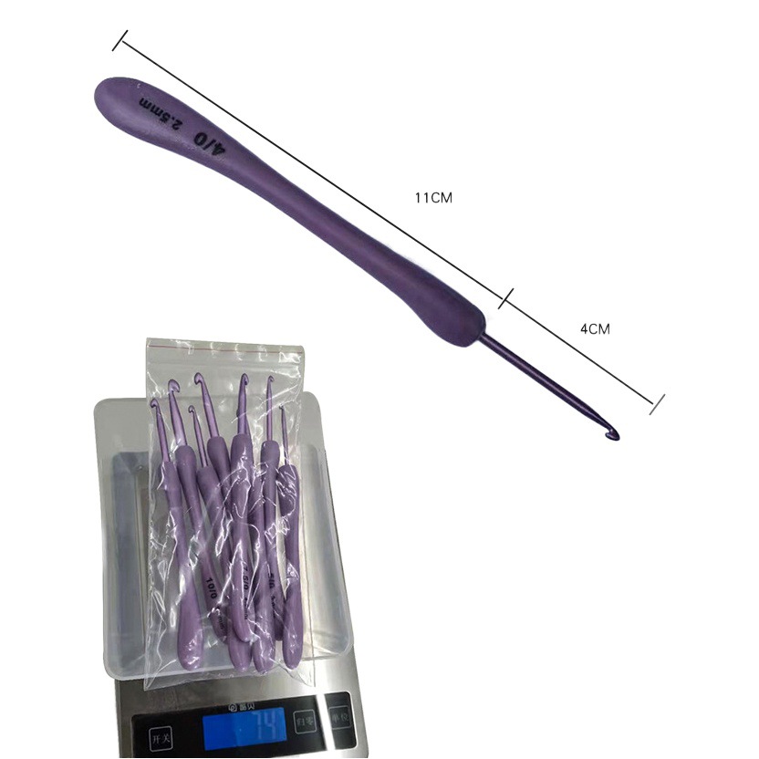 Herramientas de tejer aguja suéter nuevo ABS púrpura mango plástico alúmina ganchillo conjunto 8 bolsas