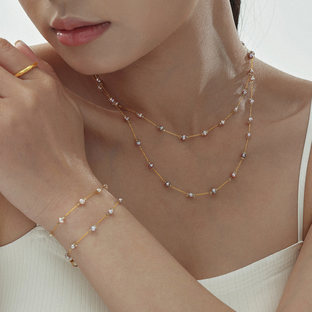 Collar de perlas de agua dulce ligero de lujo natural, calidad rara, collar rosa sin marcas, conjunto áspero en stock para mujeres