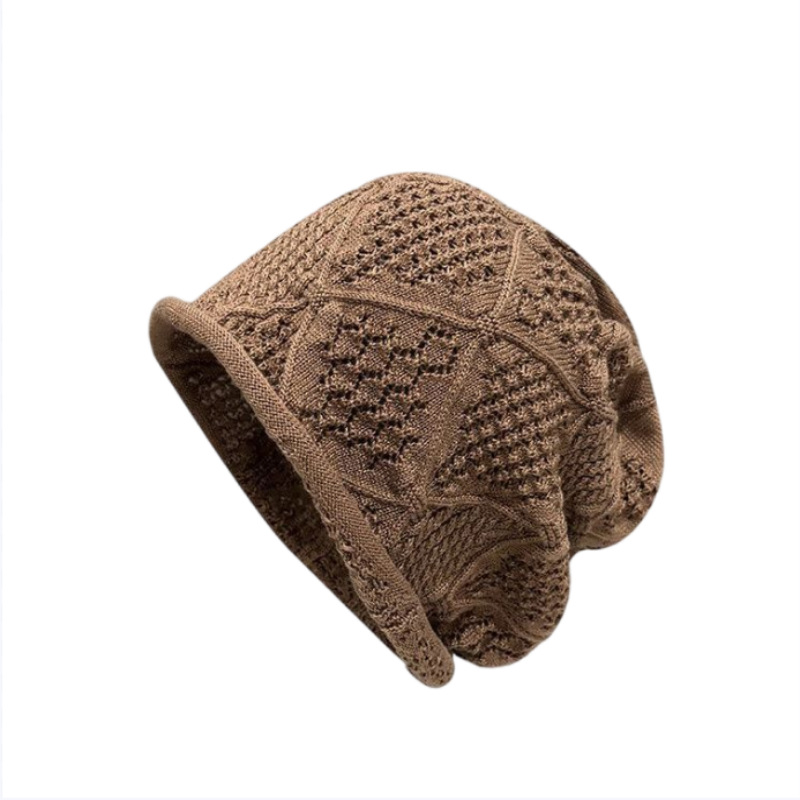 Japón gancho a mano hueco sombrero de pila para mujeres de otoño de color sólido alrededor de la cabeza muestra la cara pequeña sombrero frío delgado sombrero de cabeza