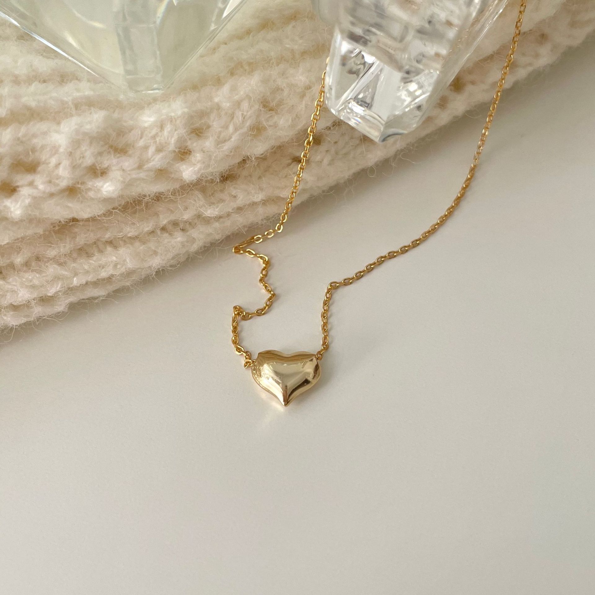 Heart Shape Pattern 925 Sterling Silver Cable Chain Heart Shape Pendant Necklace