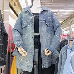 欧货2025秋季新款条纹烫钻外套女字母做旧高级感牛仔外套夹克