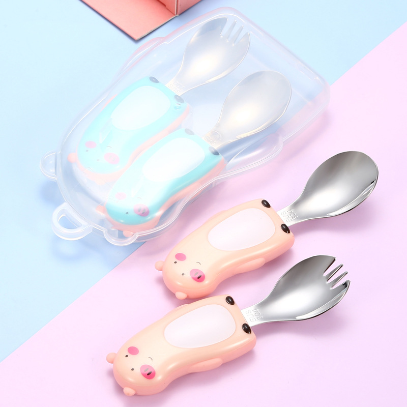 现货厂家直销卡通儿童304不锈钢勺叉子餐具可爱宝宝学吃饭辅食勺|ms